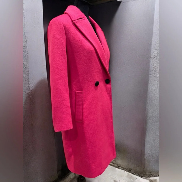 Rachel Zoe Peacoat Pink Wool Knee-Length Slit Pockets Button Closure size XS - Picture 3 of 13